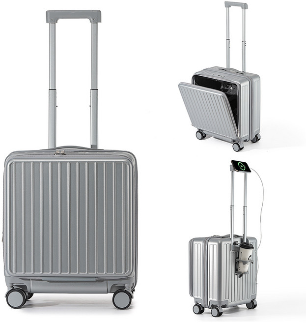 YINUO [3년무상AS] 프론트 오픈 20인치 기내용 캐리어 USB 충전포트 핸드폰 거치대 멀티 여행용 케리어