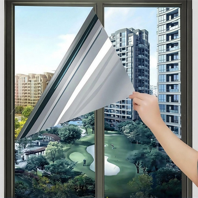 에이솜 물 부착 무점착 사생활 보호 단열필름 자외선 차단 창문 시트지, 실버