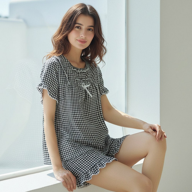 캐리루시 여성 시원한 요루 스퀘어넥 프릴 반팔 상하세트