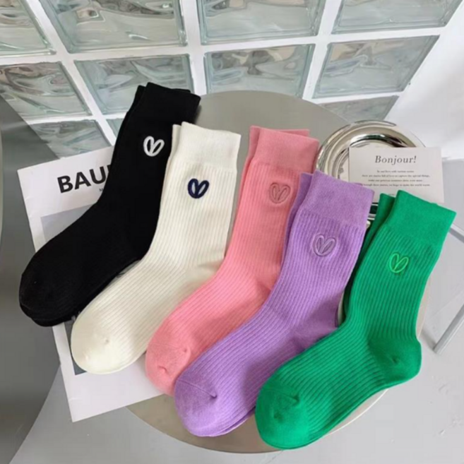 럽니드삭스 5종세트 여성용 단색 하트 양말