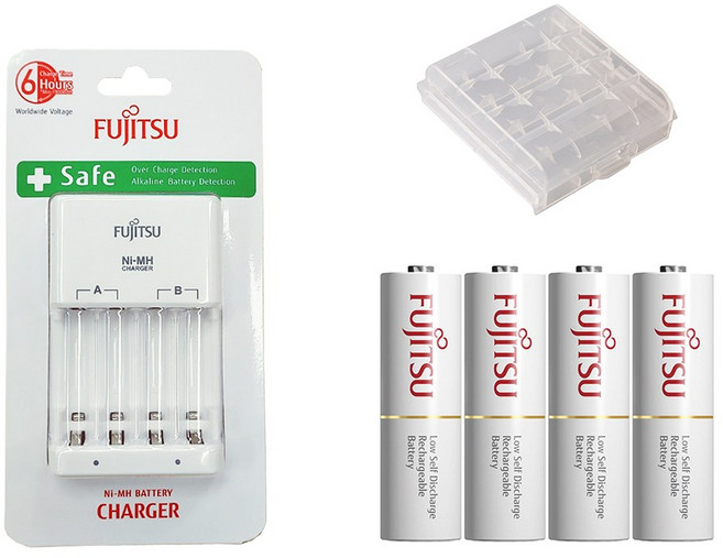 후지쯔 충전기 FCT345 +충전배터리 2000mAh AA 4알 +케이스, 1개, FCT345+HR-3UTC+케이스