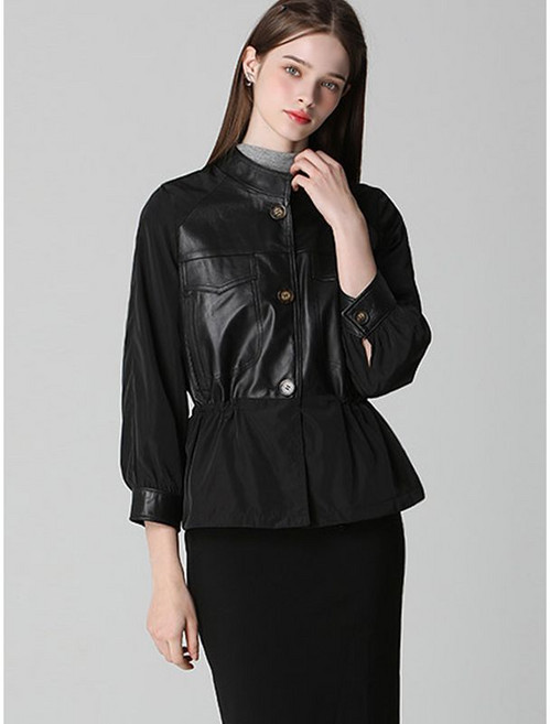 르오트 미니멀 천연 양가죽 사파리 자켓