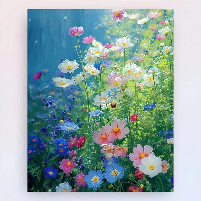 색채움 명화 그리기 세트 유화 캔버스 DIY 꽃 그림 취미 키트 No.814334, 40x50cm 우드틀 캔버스, 코스모스 A, 물감 + 오일용 캔버스 + 브러쉬 + 벽걸이못, 1개