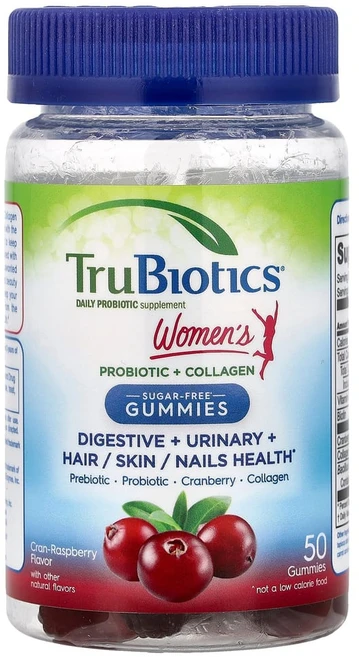 TruBiotics 프로바이오틱 여성 콜라겐 다이제스티브 크랜 라즈베리맛 50 구미, 1개, 50정 - 쿠팡