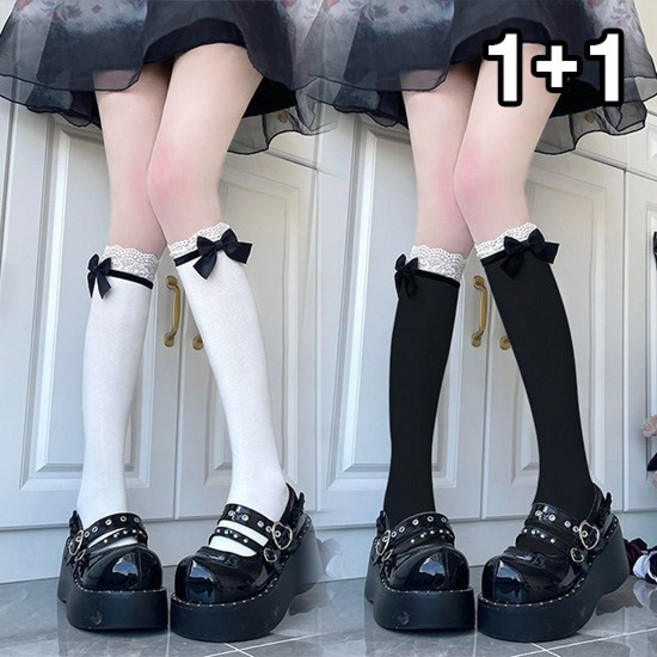 안녕릴리 여성 러블리 레이스 리본 포인트 양말 니삭스 세트