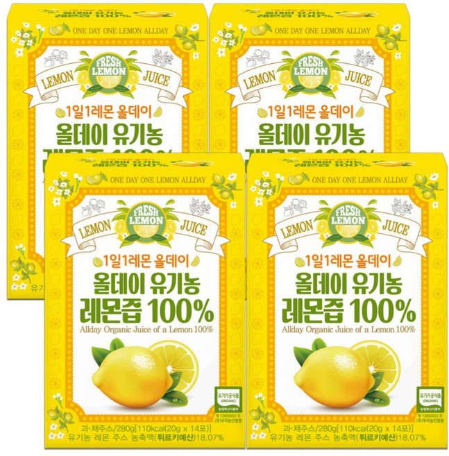 올데이 유기농 레몬즙100% 8주, 280g, 4박스