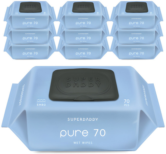 슈퍼대디 저자극 퓨어70 엠보싱 아기물티슈 캡형, 70g, 70매, 10개