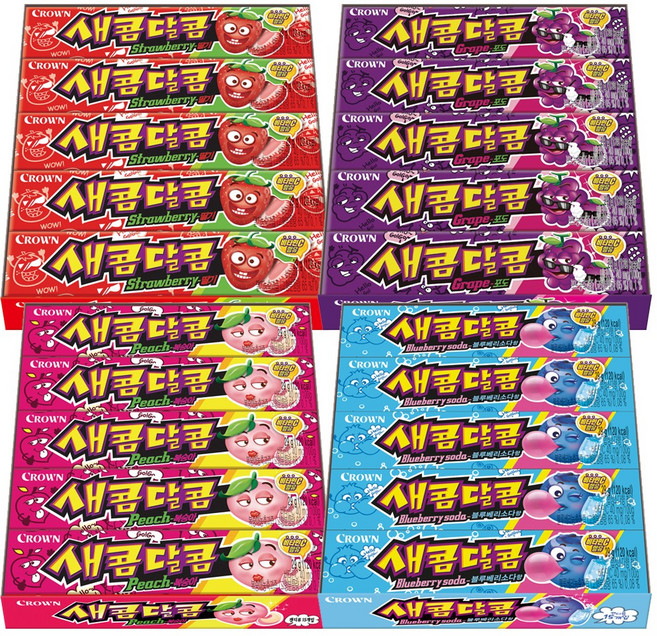 크라운 새콤달콤 딸기15개+복숭아15개+블루베리소다15개+포도15개 4종모음, 2.175kg, 1세트