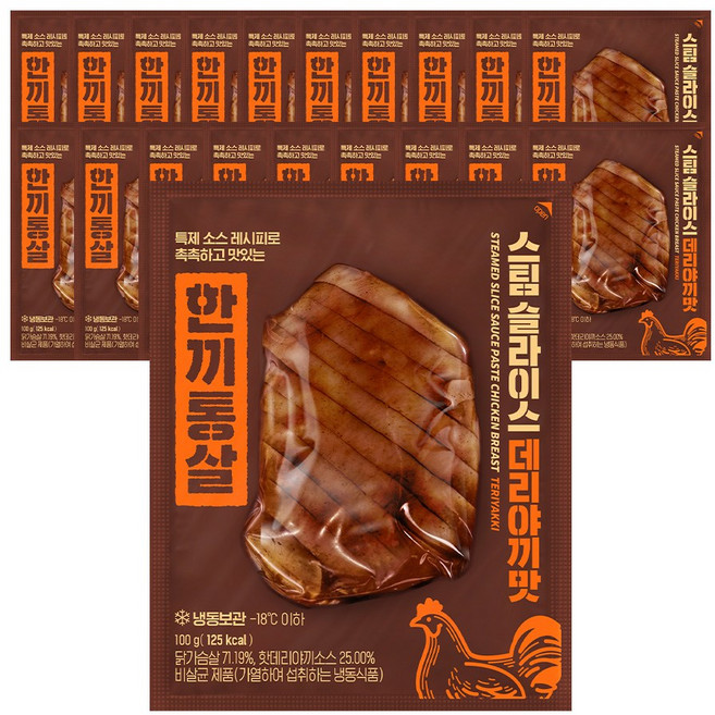 한끼통살 슬라이스 닭가슴살 스팀데리야끼 20개입, 100g, 20개