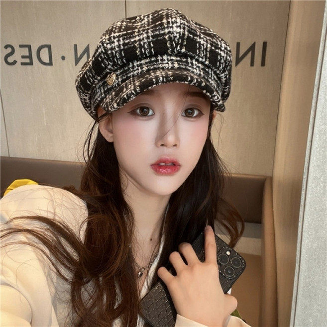 여성 체크무늬 예쁜 팔각모 뉴스보이캡 겨울모자 가을