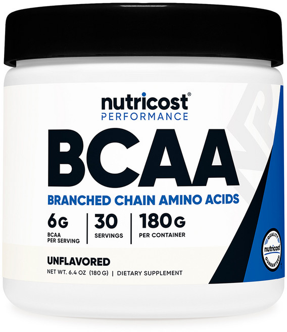 Nutricost BCAA Powder Unflavored 뉴트리코스트 BCAA 파우더 무맛 180g, 1개