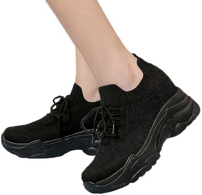 차쿠 여성 통굽 키높이 운동화 매쉬 니트 삭스 조깅화 런닝화 굽높이 6CM