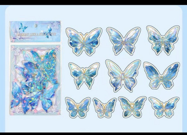 1 pack/20 pcs 핑크 크리스탈 나비 입체 나비 핸드북 DIY 장식 스티커 쓰레기 일기 장식, 08 blue