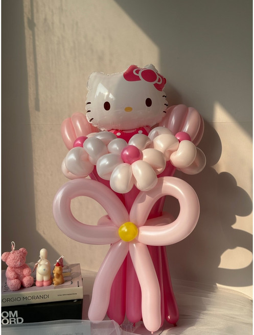 캐릭터 풍선 꽃다발 산리오 아이들 생일파티 이벤트 학예회 주문제작 가능 백일 유치원 어린이집, 키티 꽃5송이, 1개
