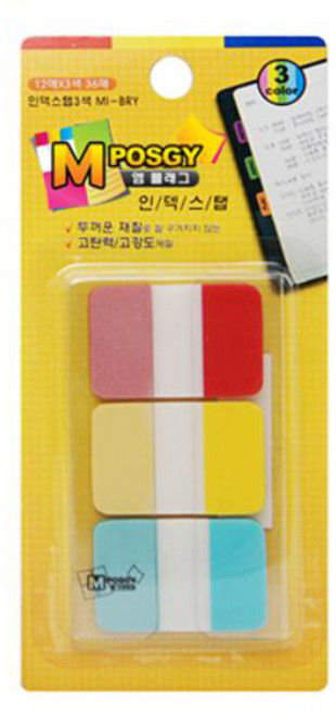 엠플래그 인덱스탭3색 38X25MM 12매X3색(MI-BRY), 없음