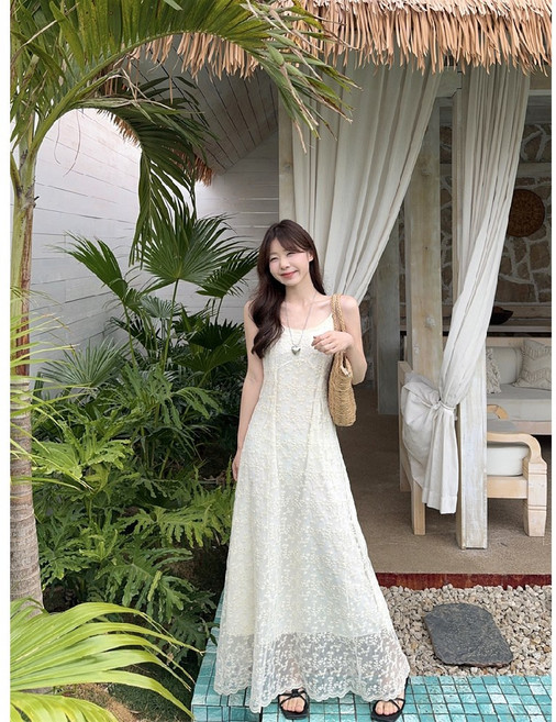 COSYEVNO 끈 나시원피스 레이스 프렌치 바캉스 비치원피스