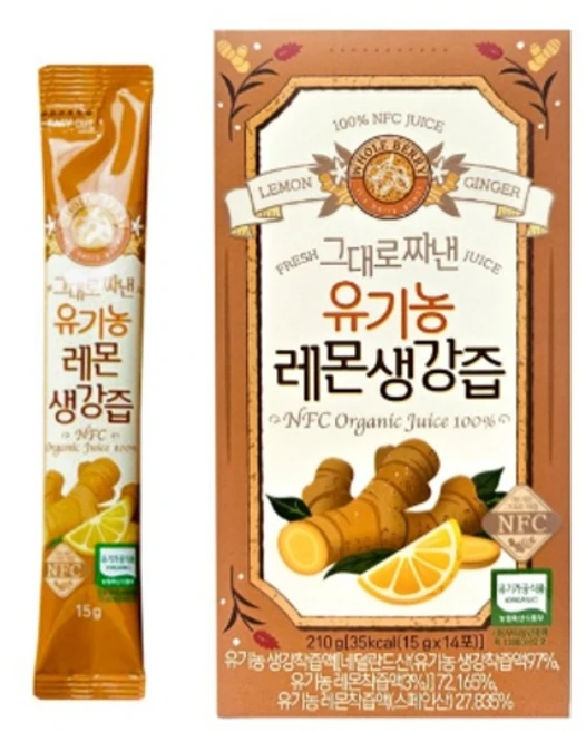 홀베리 그대로 짜낸 유기농 레몬 생강즙 14p, 210g, 1개 - 쿠팡