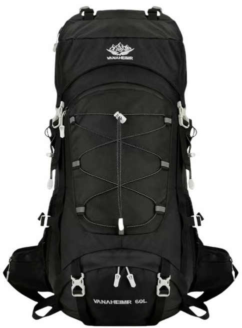 HTYVC 등산가방 60L 대용량 방수 스포츠 배낭 백팩 트래킹 캠핑 아웃도어 남녀 등산 가방 + 방수커버, Black