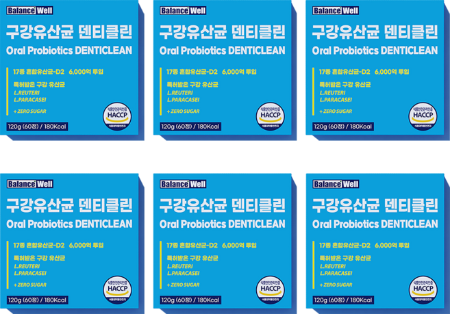 밸런스웰 덴티클린 특허 구강유산균 HACCP 식약처 인증, 60정, 6박스