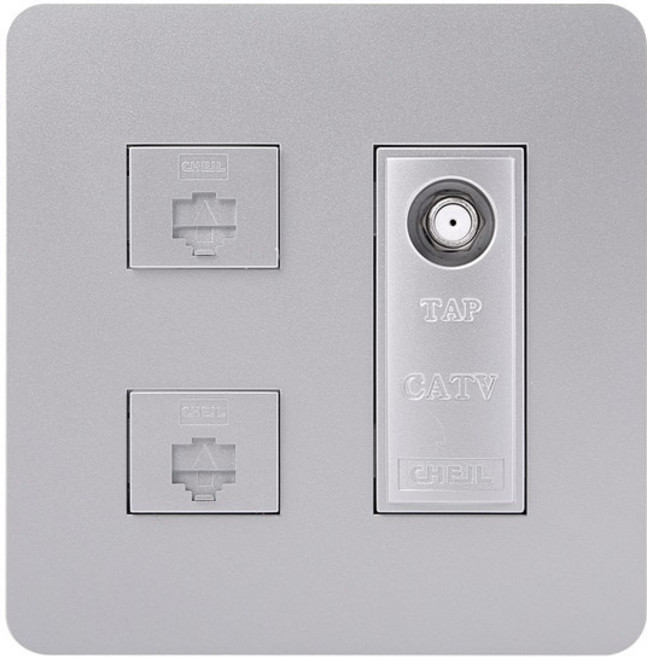 디아트 8P 랜포트 2구 + TV CATV 3방 단자 플레이트 병렬형 벽면 통신 콘센트 5개입 BOM673, 1세트