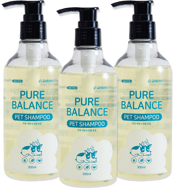 퓨어프렌즈 강아지샴푸 피부 발세정제 저자극 약용 목욕 각질 개비린내, 3개, 300ml