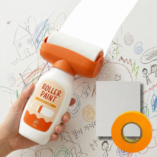 바다봄 셀프페인팅 롤러 일체형 외벽 베란다 보수용 롤러페인트, 화이트, 500ml, 1개