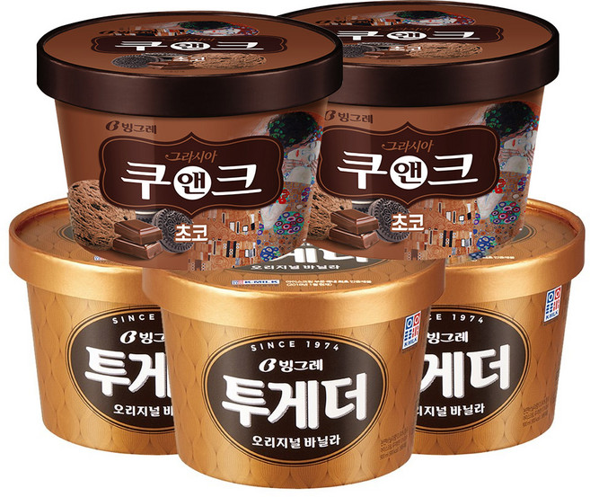 빙그레 투게더 바닐라 3개+그라시아 쿠앤크 초코 2개, 900ml