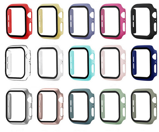 알피나케이스 애플워치 강화 유리 풀커버 컬러 케이스 40mm, 핑크