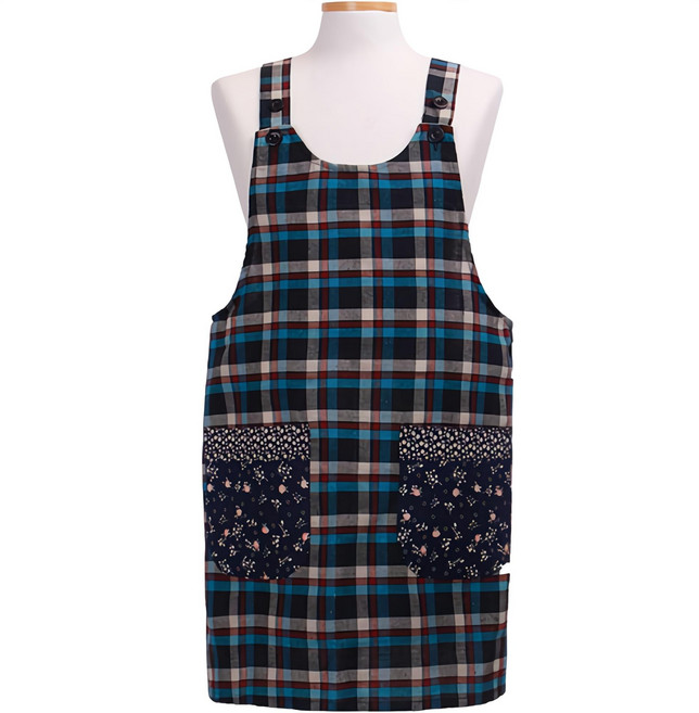 로사홈 체크양면 앞치마, 파랑, 1개