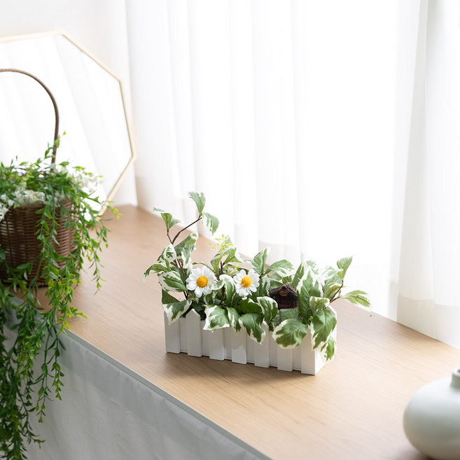 그린정원 인테리어 화분 3종 set 20cm 조화 테이블 실내 장식 소품 카페 꾸미기, 1개, 화분A_화이트A