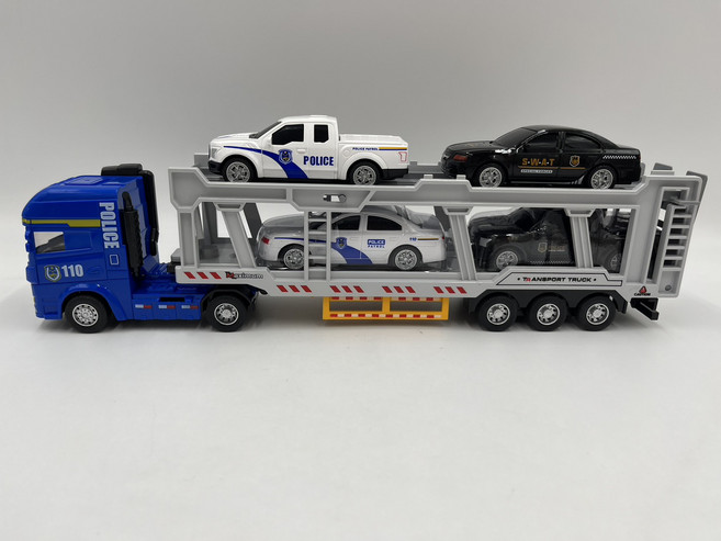 交通運輸卡車玩具套裝 雙層汽車運輸車 附四台小汽車, 藍色, 1個
