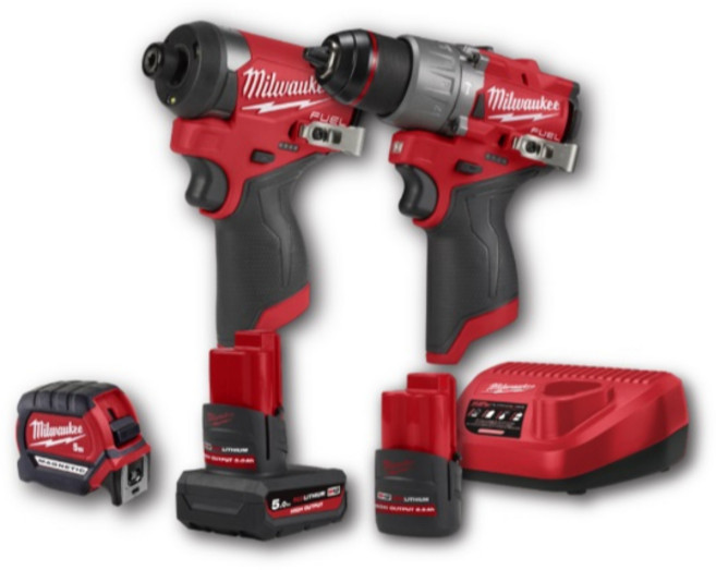 Milwaukee M12 M12DPP2J2-5252X 無碳刷起子電鑽雙機組 送配套智能收納箱(大)黑, 1個