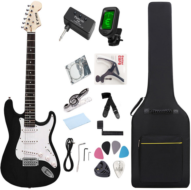 케이투엠 입문용 일렉 기타 + 미니 헤드폰 앰프 풀세트, 1개, 블랙, 6EGT002