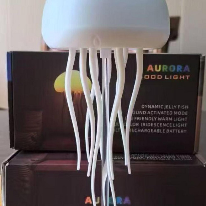 智慧聲控水母懸浮氛圍燈, 漸變水母燈懸掛塑膠底座 2瓦