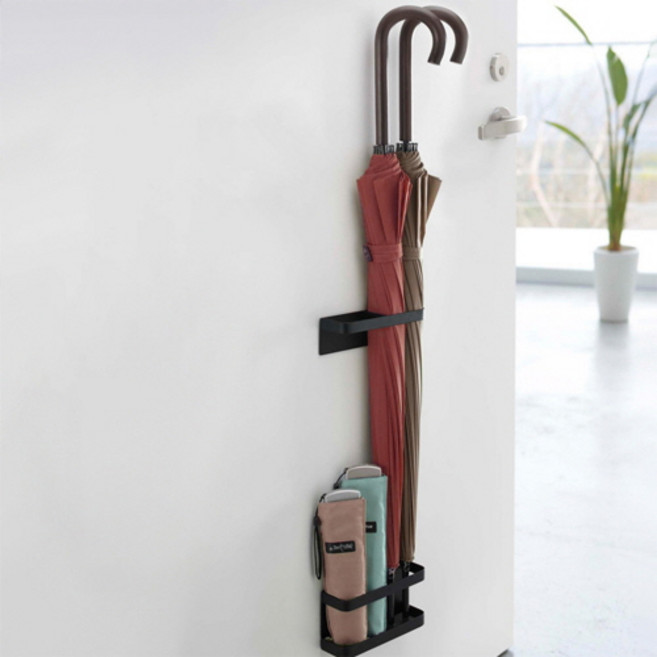 조인메이드 무타공 부착식 우산꽂이 현관 수납장 정리대, 1개, 블랙 자석형