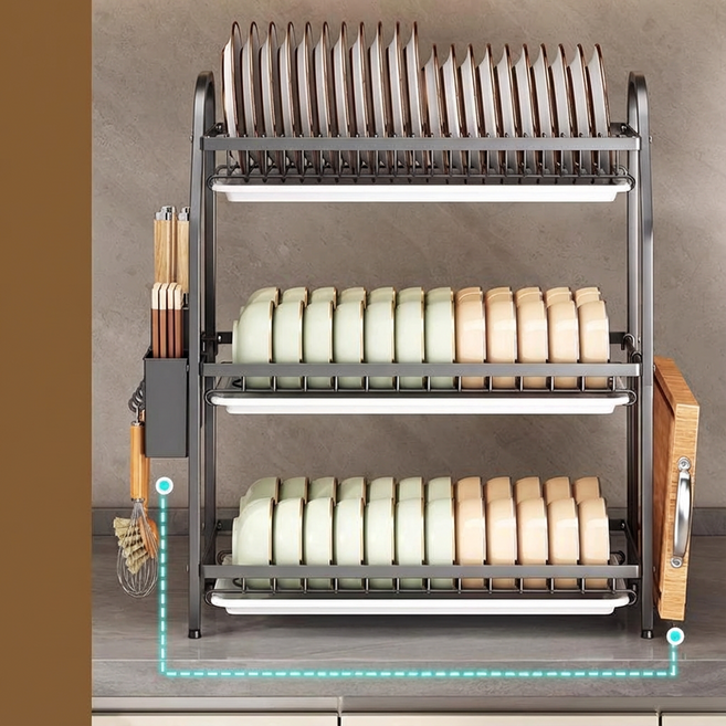 튼튼한 다용도 주방용 그릇 접시 식기 건조대, 1개, 53cm(풀 세트), 3단