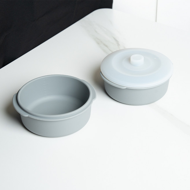 꿈꾸는리빙 국산 실리콘 계란찜기 전자레인지 용기 무독성 찜기 주방용품, 소형 원형 2P / 바디:그레이 / 뚜껑:반투명, 1개