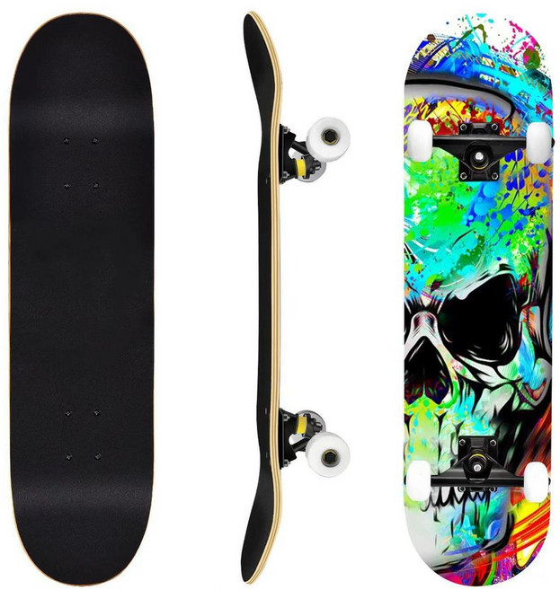 專業成人兒童滑板 四輪楓木板 初學者滑板 雙翹板 造型滑板, 專業車線輪-塗鴉骷髏, 1個