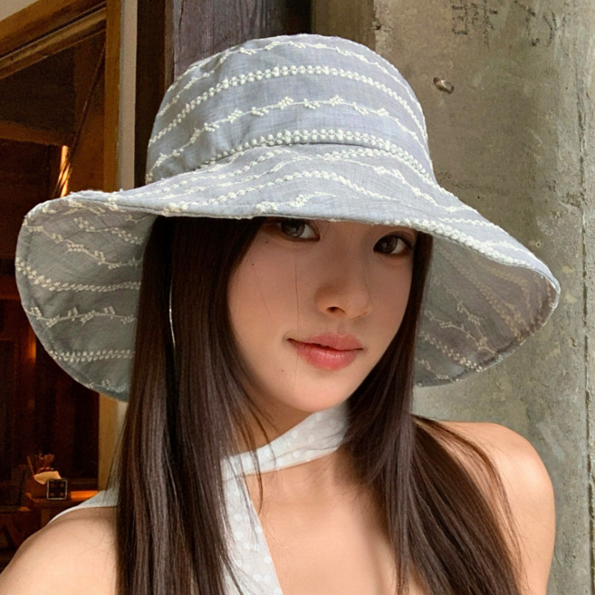 HALOPICK 여름 레이스 자수 와이드챙 자외선차단 벙거지