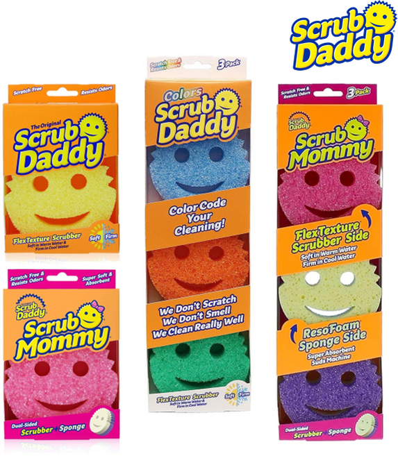 [살림꿀템] 스크럽 대디 Scrub Daddy 마미 요술 스마일 수세미 긁힘방지 기름기 찌든때 제거 9종, 2개, 1세트, 디쉬대디 리필