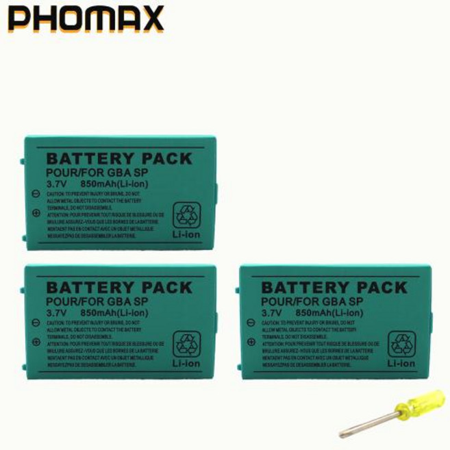 PHOMAX 3.7V 850mAh 닌텐도 GBA SP 게임보이 어드밴스 SP 교체용 배터리 드라이버용 충전식 리튬 이온 배터리 팩, 4)3PC Battery