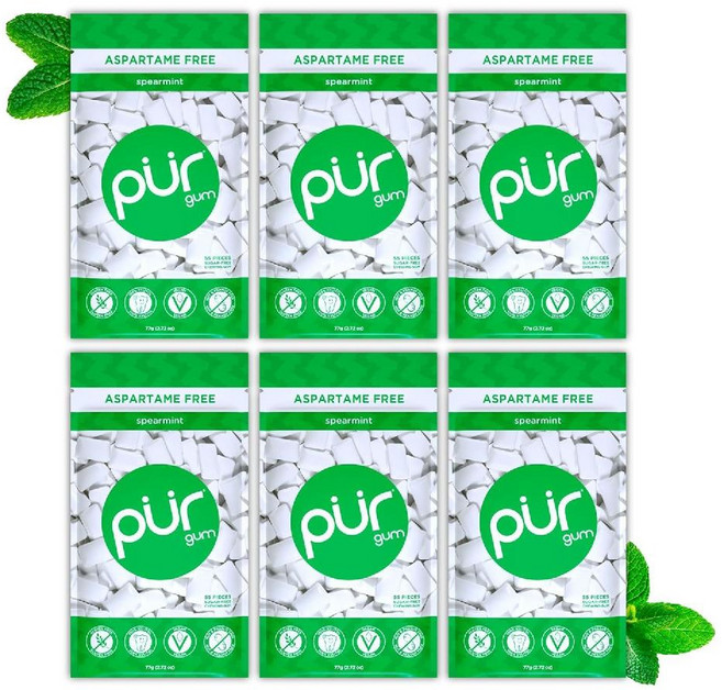 PUR 껌 퍼검 아스파탐 무첨가 미국직구 스피어민트 맛 무설탕 자일리톨껌 대용량 미국직구, 77g, 6세트