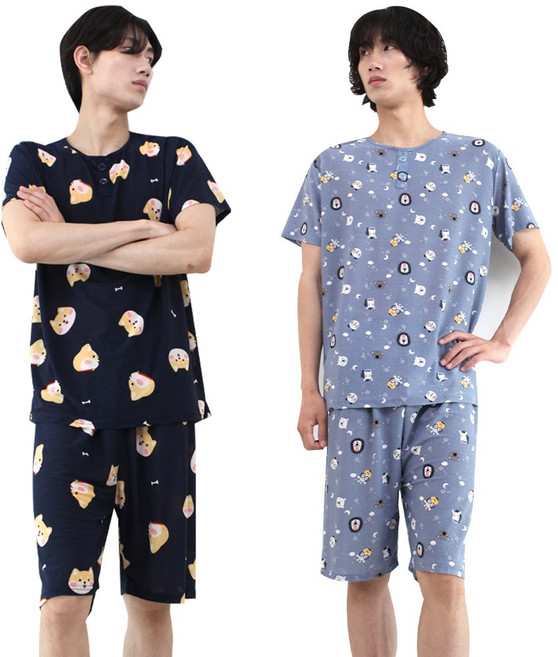 (2세트) 남성 쿨 까실이 반팔 잠옷세트 남자 여름 잠옷 파자마 홈웨어 상하세트 1+1