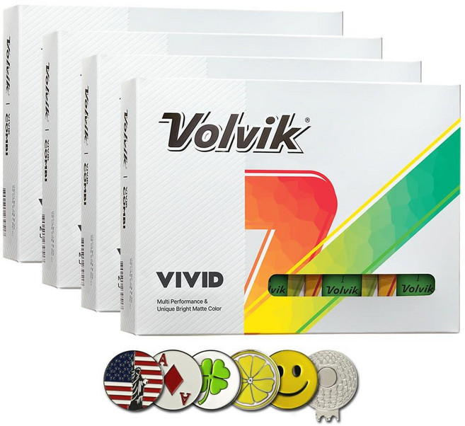 새로운 Volvik Vivid 멀티 퍼포먼스 및 3피스 구조 독특하고 밝은 매트 컬러 마감 골프공. 5개의 볼 마커와 1개의 자석 모자 클립이 있는 4다스그린 193686