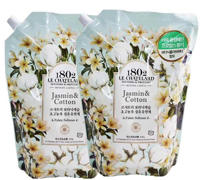 르샤트라 초고농축 섬유유연제 보타닉캐슬 자스민&코튼 리필, 2개, 1.5L
