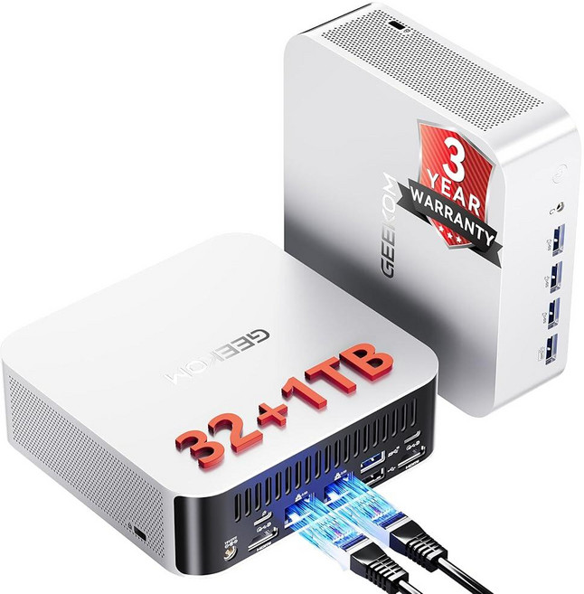 GEEKOM 미니 PC[얼티밋 퍼포먼스 에디션] A8 맥스 AMD Ryzen 7 8745HS(Beats 7735hs) 16GB DDR5|1TB SSD(확장 가능 LPDDR가, Silver(321T)
