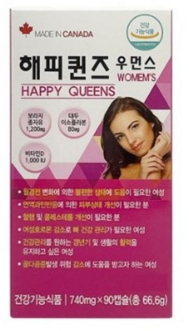 해피퀸즈 우먼스 보라지종자유 레드클로버 갱년기, 4개, 90정