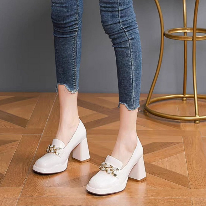 여자 구두 에나멜 가보시 키높이 통굽 펌프스 힐 굽8cm 220-250mm