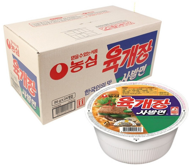 농심 간편 사발면 육개장사발면 간편식 탕비실 등산 86g, 1박스