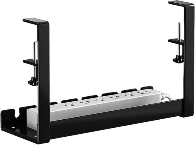 일상채움 무타공 철제 컴퓨터 책상 멀티탭 콘센트 정리 선반, 블랙, 1개